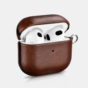 ICARER AirPods 3 Genuine Leather Case with Metal Hook