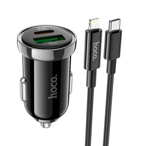hoco Z44 Leading PD 20W USB-C / Type-C + QC 3.0 USB Car Charger with USB-C / Type-C to 8 Pin Data Cable Set(Black)