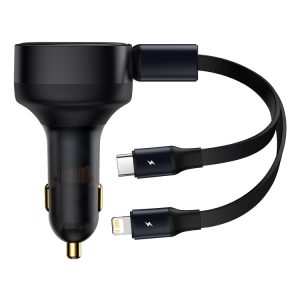Baseus CCTX-CL Enjoyment Retractable 2 in 1 Car Charger Type-C + 8 Pin 30W(Black)