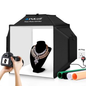PULUZ 40cm Folding 72W 5500K Studio Shooting Tent Soft Box Photography Lighting Kit with 4 Colors (Black, Orange, White, Green) Backdrops(UK Plug)