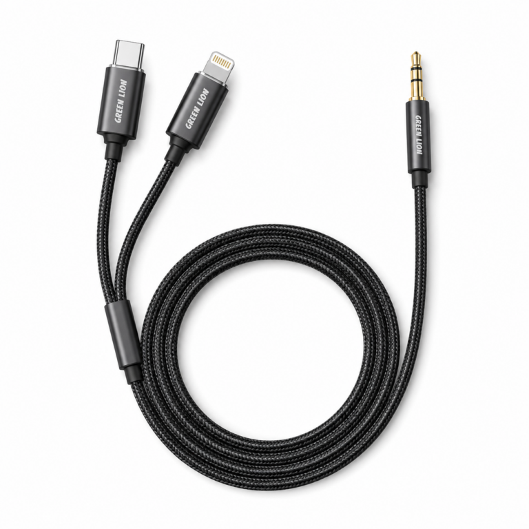 Green Lion 2-in-1 Audio Cable USB-C Lightning to 3.5mm AUX - Black