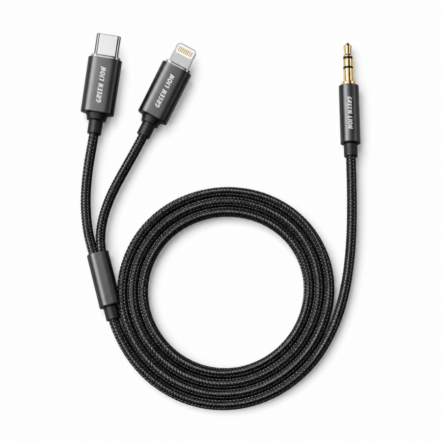 Green Lion 2-in-1 Audio Cable USB-C Lightning to 3.5mm AUX - Black