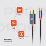 Porodo Woven Cable Type-C to HDMI - Black - Image 3