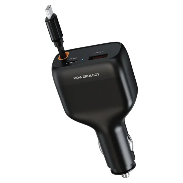 Powerology Cyber 81W USB-C Retractable Car Charger - Black