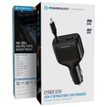 Powerology Cyber 81W USB-C Retractable Car Charger - Black - Image 3
