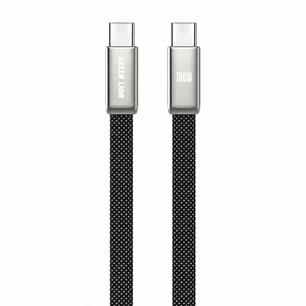 Green Lion Ultra Thin Braided USB-C to USB-C Cable 100W - Black