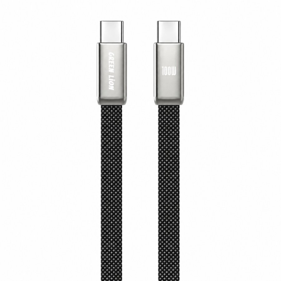 Green Lion Ultra Thin Braided USB-C to USB-C Cable 100W - Black