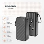 Porodo Piano 30000mAh Power Bank with Integrated Cables – Black - Image 3