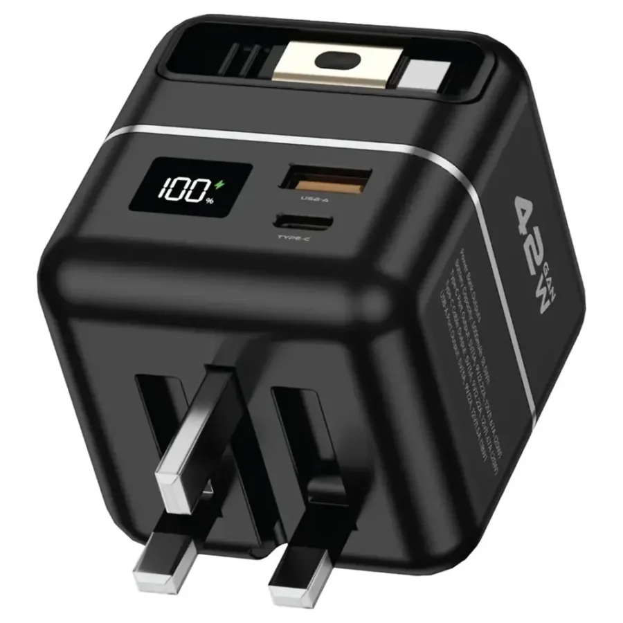 Green Lion GaN Premium Charger 42W with 5000mAh Power Bank – Black